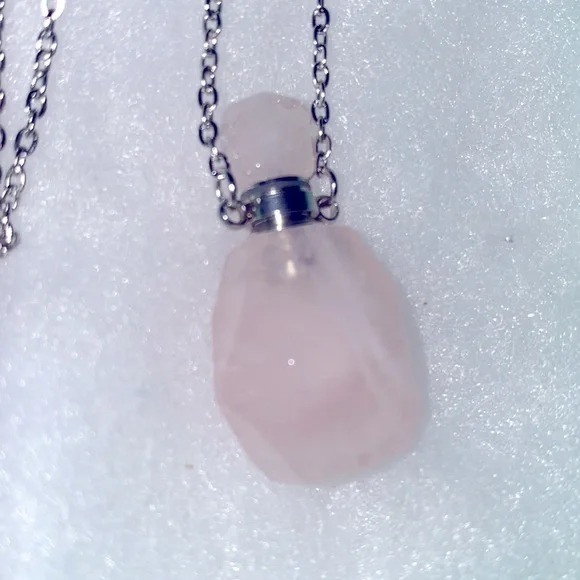 COPY - Natural Rose Quartz Perfume Bottle Sterling Silver Necklace 16” - Picture 6 of 8